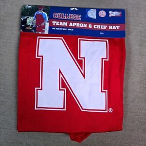 Nebraska Cornhuskers College Team Apron Chef Hat Set Red White N Logo‎
